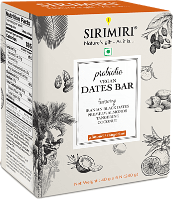 Probiotic Vegan Dates Bar - Almond & Tangerine - Pack of 6 ( Each 40g)