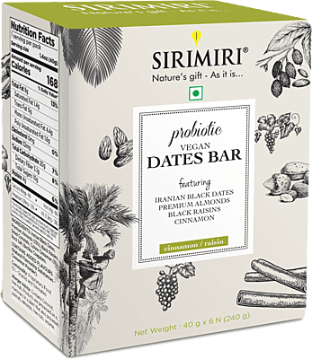 Probiotic Vegan Dates Bar - Cinnamon Raisin - Pack of 6 ( Each 40g)