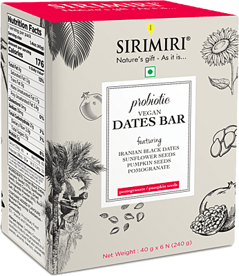 Probiotic Vegan Dates Bar - Pomegranate & Pumpkin Seeds - Pack of 6 ( Each 40g)